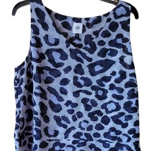 CAbi Semi Sheer Navy And Light Blue Leopard Top, Size M